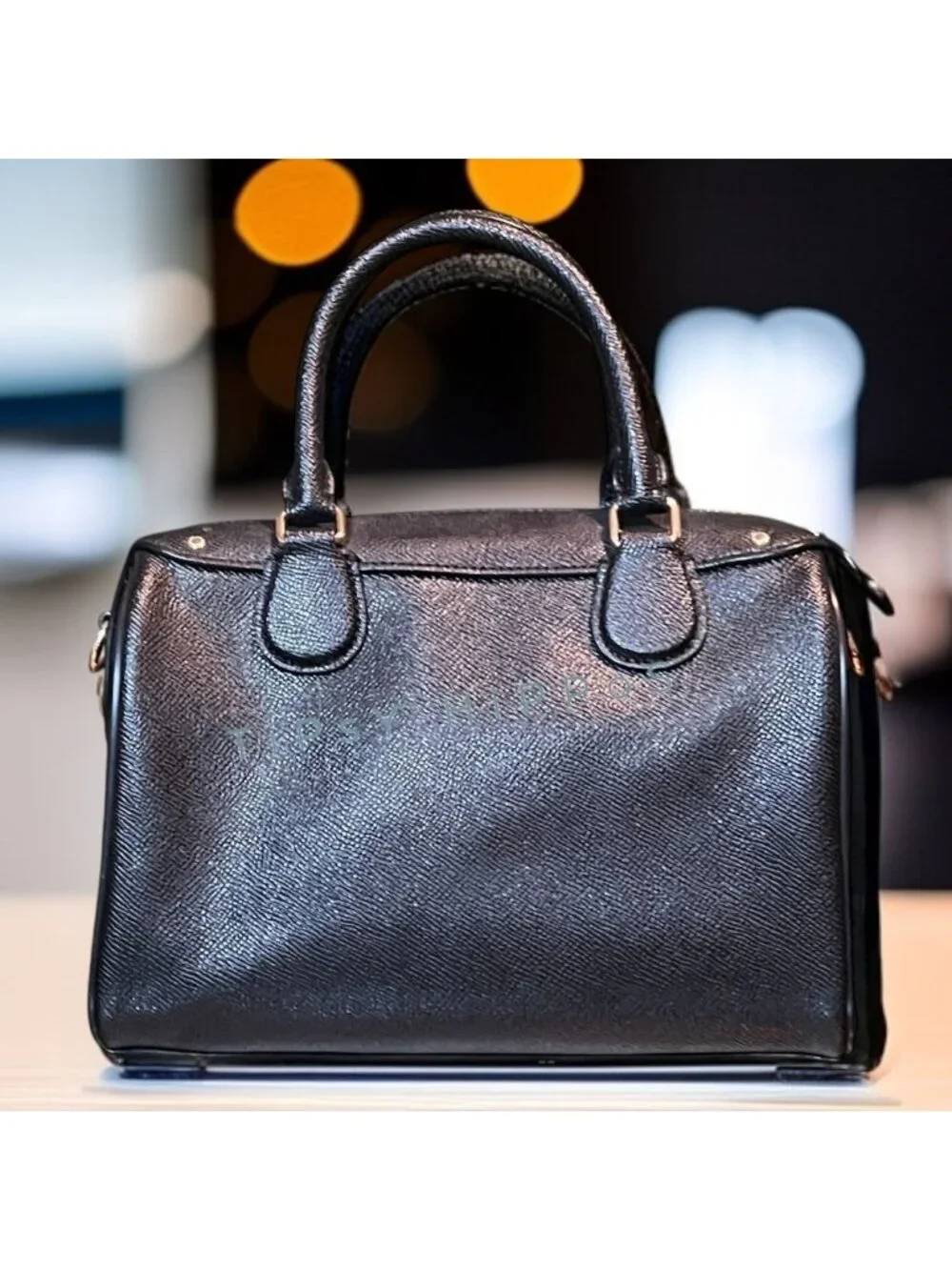Coach Black Leather Satchel With Gold-Tone Hardware & Top Handles